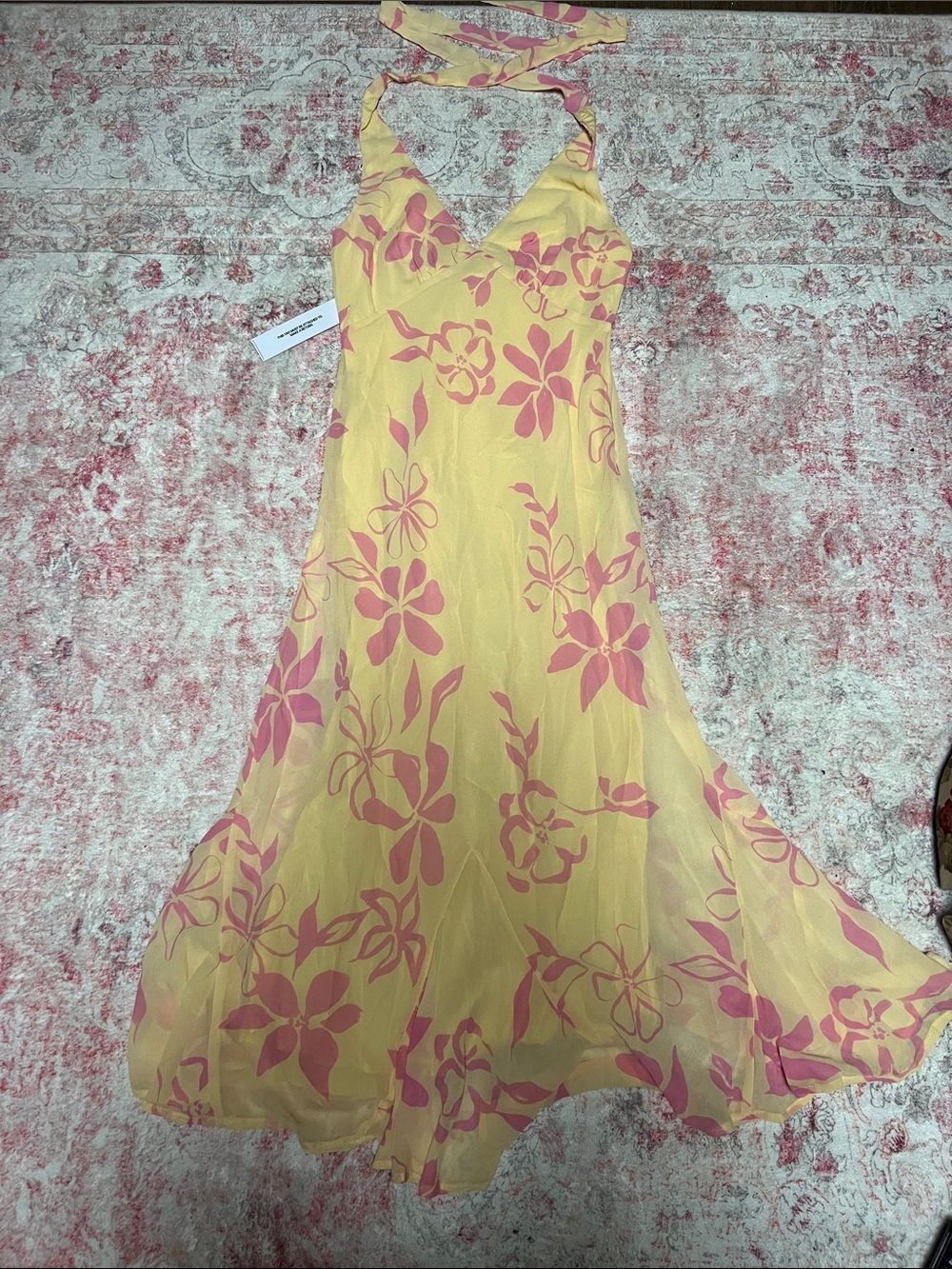 NWT Princess Polly Yellow & Pink Floral Halter Dress